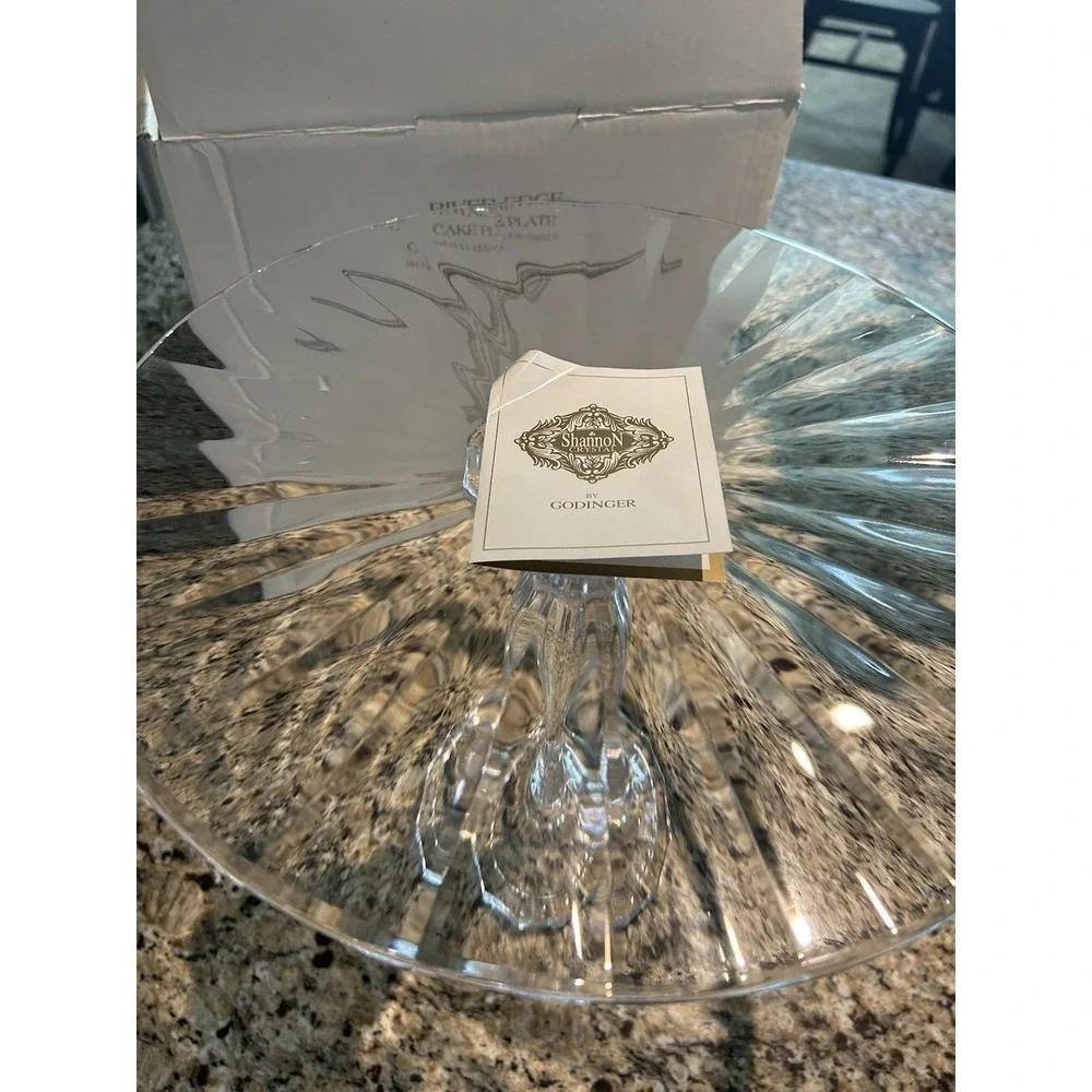 Godinger Shannon River Edge Crystal Cake Pedestal NIB Clear 13